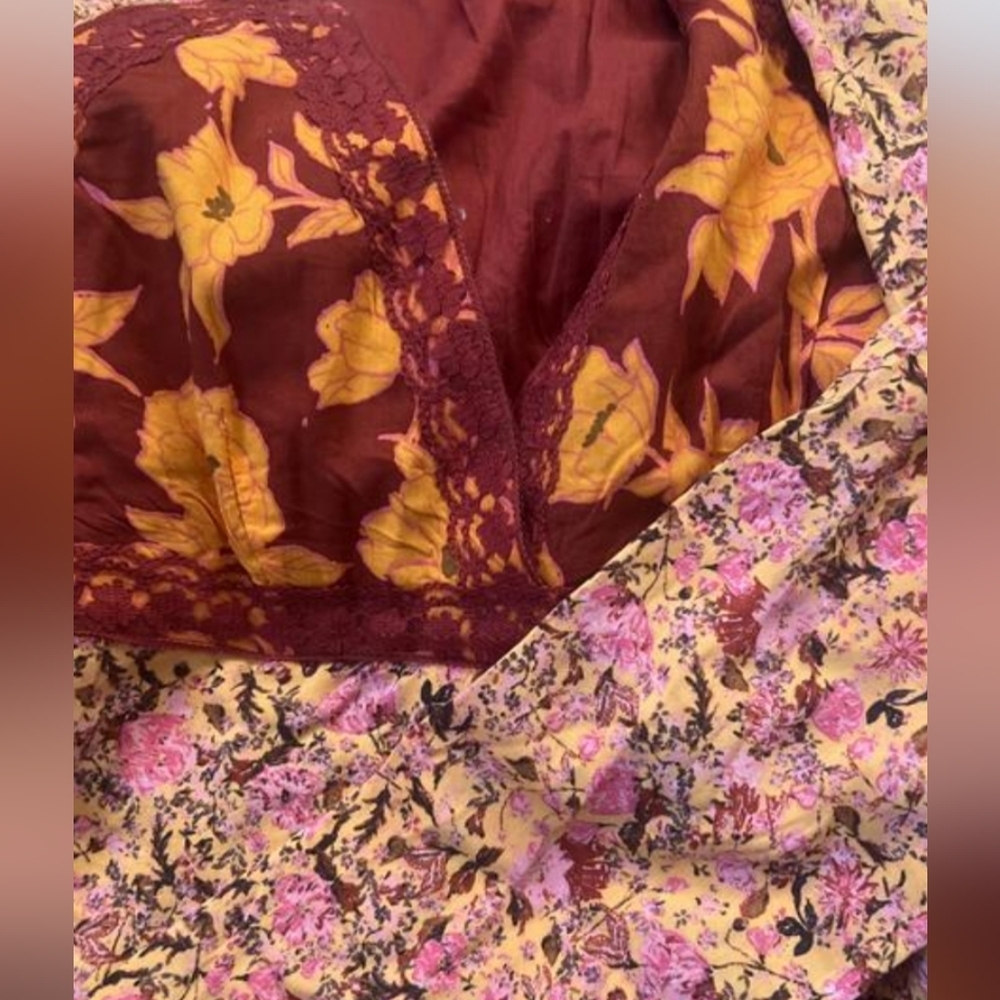 Free PeopleTilda 💐 Floral Maxi 💯 % Cotton Pink, Burgandy/Red & Orange In Med - Picture 4 of 8